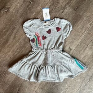 PEEK Gray Kids Dress with Heart and Rainbow Design NWT